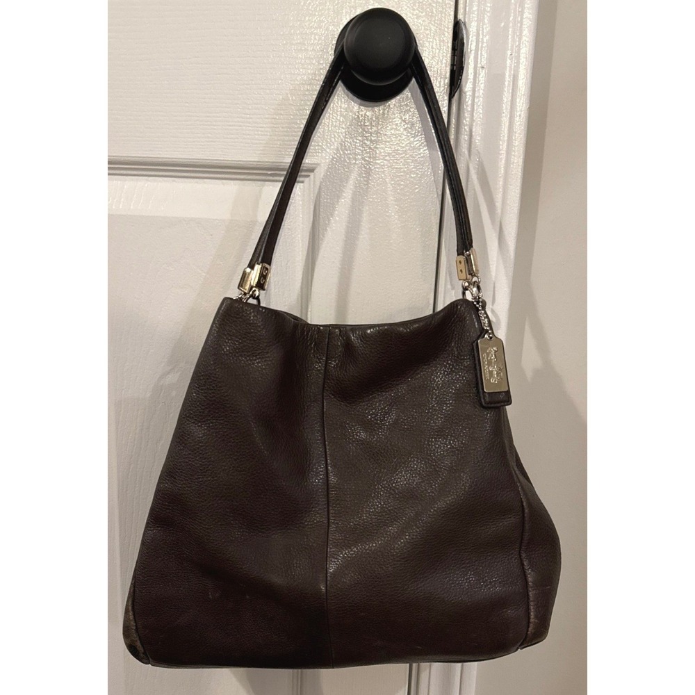 Coach Madison Phoebe Dark Brown Pebbled Leather Shoulder Bag 26224 Espresso Gold